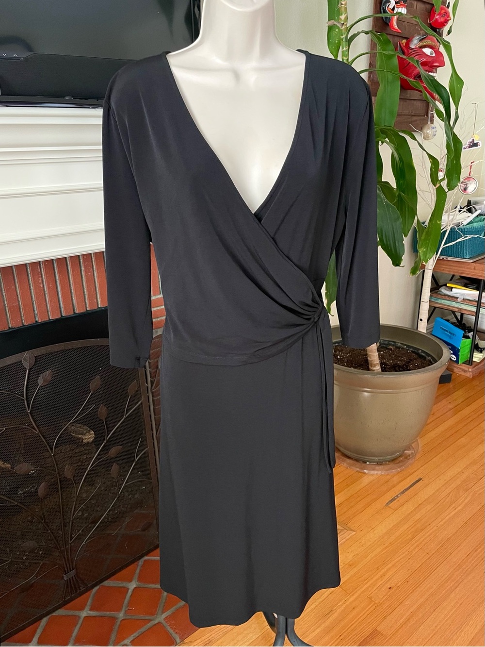 Merona Black Stretch, Short Sleeve, Wrap Dress 1X Plus